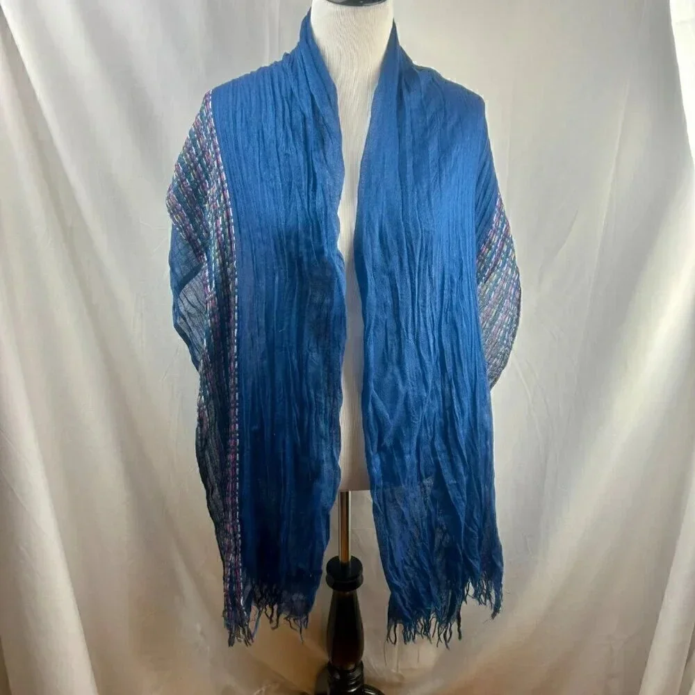 Navy‎ Blue Scarf Wrap Women One Size Gauzy Woven Lightweight Fringe Pink Yellow